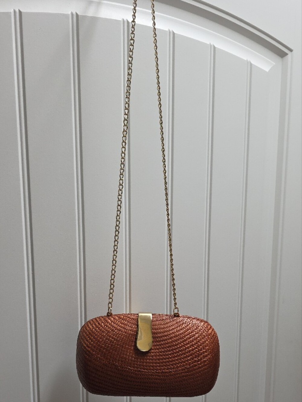 Desenyo Buntal Woven Copper Evening Clutch with Gold Chain